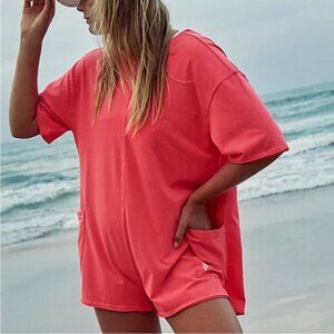 NWT Free People Hot Shot Tee Romper In Electric Sunset SMALL